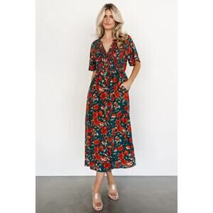 NWT Baltic Born Women's Green Orange Floral Print Botega Midi Dress Size 2XL